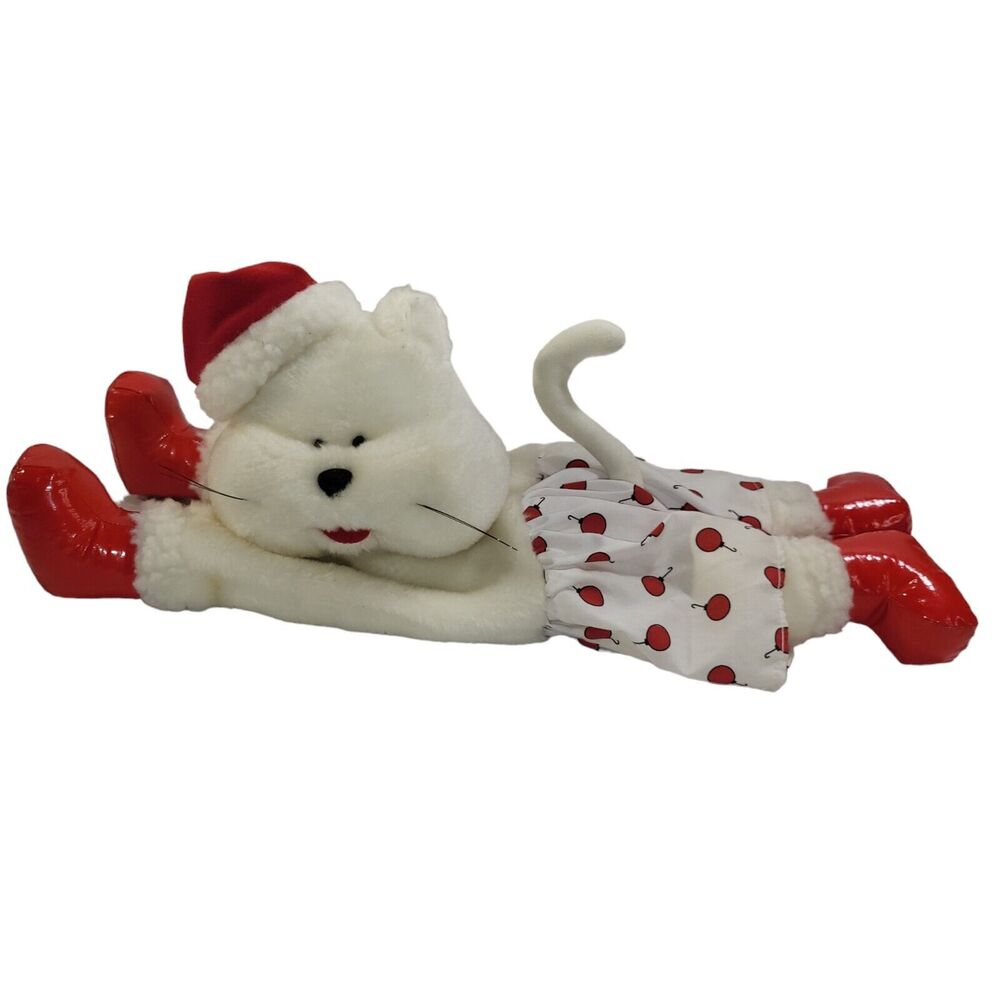 Vtg Doze‎ Clothes Sweet Stuff Plush White Santa Cat Zippered Pouch 1994 17"